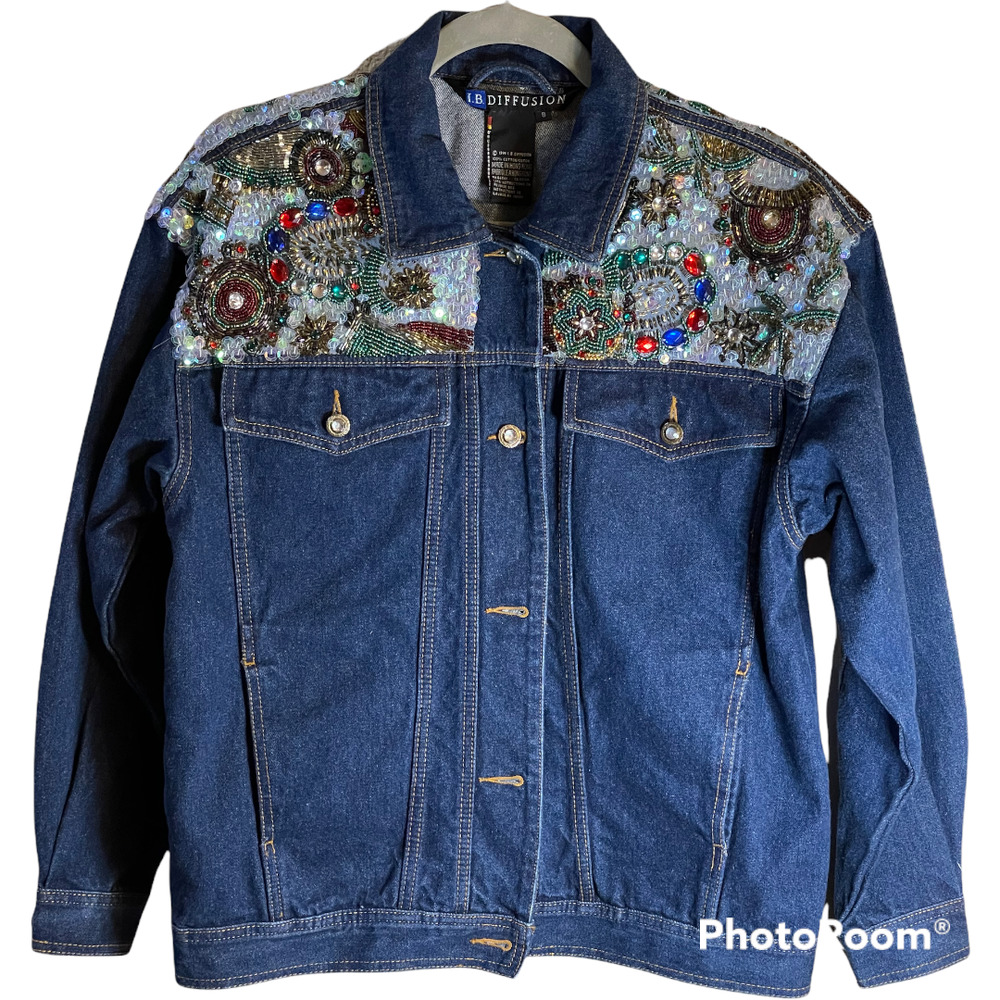 Vintage 90's Sequin I.B. Diffusion" Trucker Style" Jean Jacket sz8
